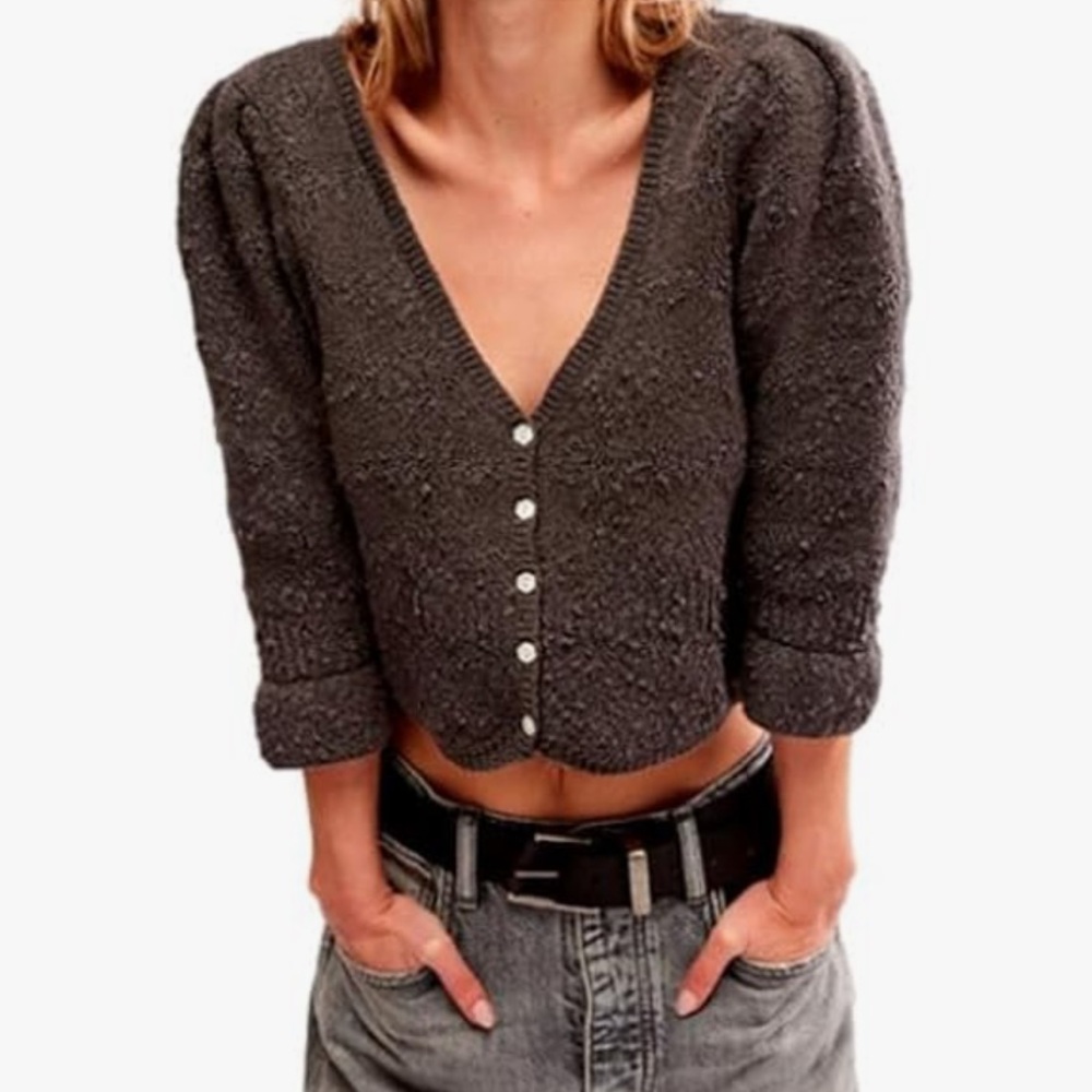 Free People gray short sleeve Cardigan sweater